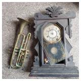 ANTIQUE CLOCK & TRUMPET