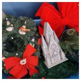 BIN W/ CHRISTMAS GARLAND, WREATH, LIGHTS