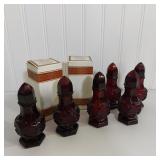 CRANBERRY GLASS SALT SHAKERS/COLOGNE BOTTLES