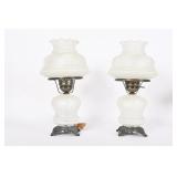 Vintage Frosted Glass Hurricane Lamp Set