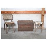 Wooden Chest, Chair, Stool