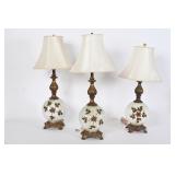 Vintage Frosted Glass & Brass Lamp Set