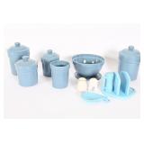 Blue Canister Set, Bowl, Napkin Holder