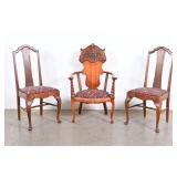 Carved Wooden Arm Chair With Two Side Chairs