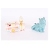 Ceramic Train Planter And Cat Figurine