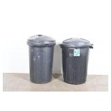 Pair Of Large Black Plastic Trash Cans