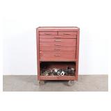 Red Metal Tool Cabinet With 6 Drawers On Casters
