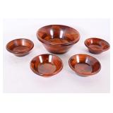 Wooden Salad Bowl With Four Smaller Bowls