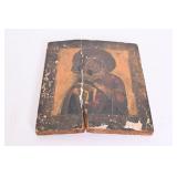 Broken Religious Icon On Wood Panel