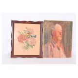 Floral Print In Frame And Portrait Painting