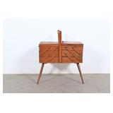 Vintage Wooden Cantilever Sewing Box On Legs