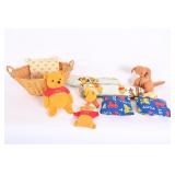 Wicker Basket With Stuffed Toys And Pillows