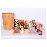 Wicker Laundry Basket With Plush Toys And Dolls