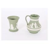 Green Jasperware Pitcher and Beaker