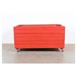 Red Painted Wooden Planter On Wheels