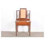 Wooden Vanity With Tri-Fold Mirror And Single Draw
