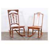Pair Of Wooden Rocking Chairs With Caned Seats