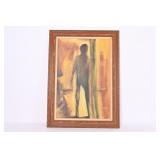 Figural Silhouette Oil Painting In Red Frame