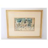 Framed Italian Street Scene Watercolor Painting