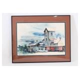 Framed Watercolor Painting Of Urbana Scene