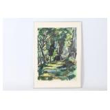 Forest Path Watercolor Painting Signed Milo