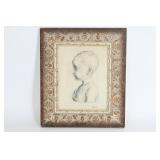 Framed Pencil Drawing Of Child In Profile