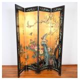 Vtg Chinese Coromandel Gold Leaf 4 Panel Screen