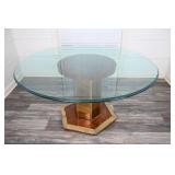 1970s Henredon Burl Wood & Brass Glass Top Table