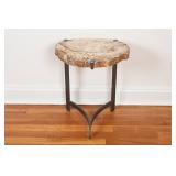 Polished Petrified Wood Topped Accent Table