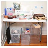 Work Table With Craft Supplies And Leather