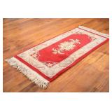 Red & Beige Floral Area Rug With Fringe