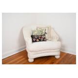 Vtg Upholstered Rolled Arm Chair & Throw Pillows