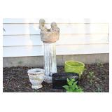 Stone Figure Children In Tub Pedestal And Planters