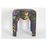 Floral Upholstered Stool With Red Trim