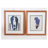 Pair Of Framed Blue Macaw Bird Prints