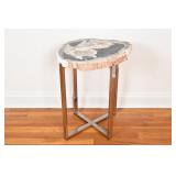 Polished Petrified Wood Topped Accent Table