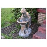 Gilded Boy Standing At Bird Bath Garden Decor