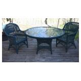 Green Wicker Patio Set With Glass Top Table