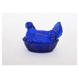 Vtg Indiana Glass Cobalt Blue Hen on Nest Dish