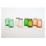 Vtg Hazel Atlas Glass Shakers- Green, Pink & Amber