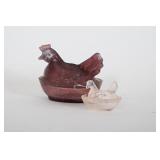 Vtg Indiana Slag Glass & Mini Hen On Nest