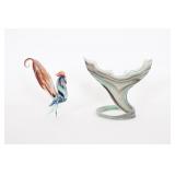 Vtg Murano Art Glass Rooster Figurine & Swung Vase