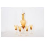 Vtg Hand-Blown Amberina Decanter & Cordial Set
