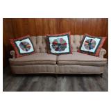 Vintage Tufted Upholstered Couch & Throw Pillows