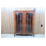 Vtg Walnut Display Cabinet w/ Curved Glass Doors