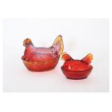 Red Glass Hen on a Nest Dishes