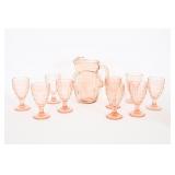 Old Cafe & Colonial Block Pink Glass Pitcher Set