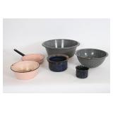 Vintage Enamelware, Graniteware Bowls, Pots