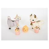 Vtg Ceramic Cow Creamers w/ Figural S&P Shakers