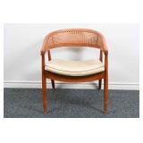 Danish Modern Curved Cane Barrel Back Armchair